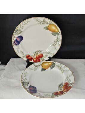 2 Charter Club Summer Grove Salad Plates 8.7" dessert dishes vintage scalloped